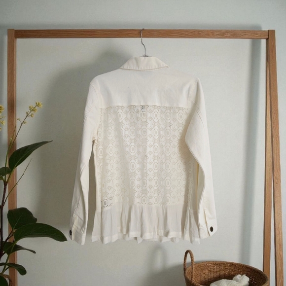 Simply Noelle Ivory Denim Lace Jacket S/M - Picture 2 of 10